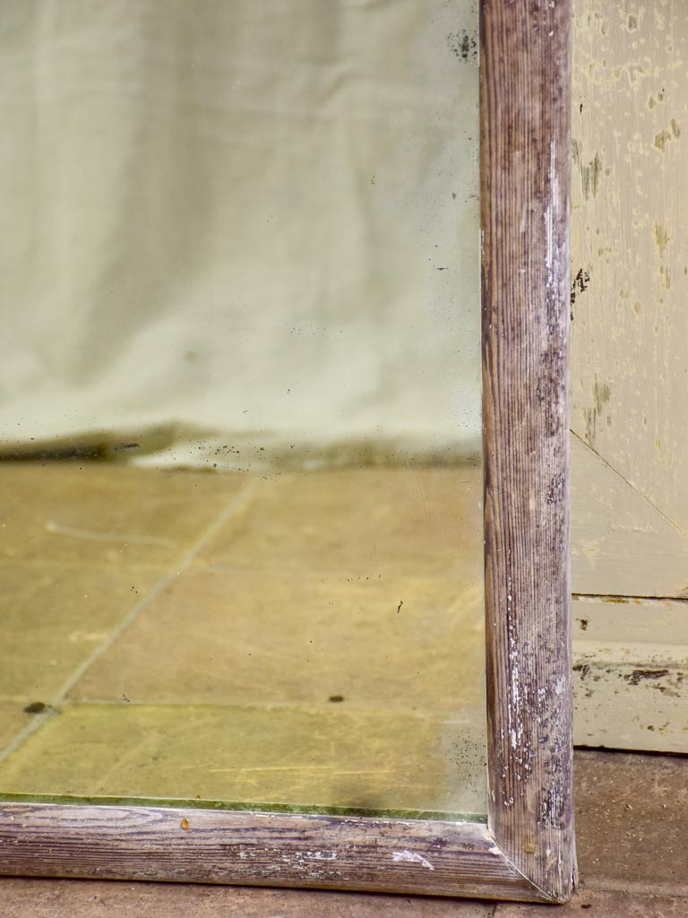 Antique rustic French mirror with simple timber frame 2/2. 26¾" x 43¼"