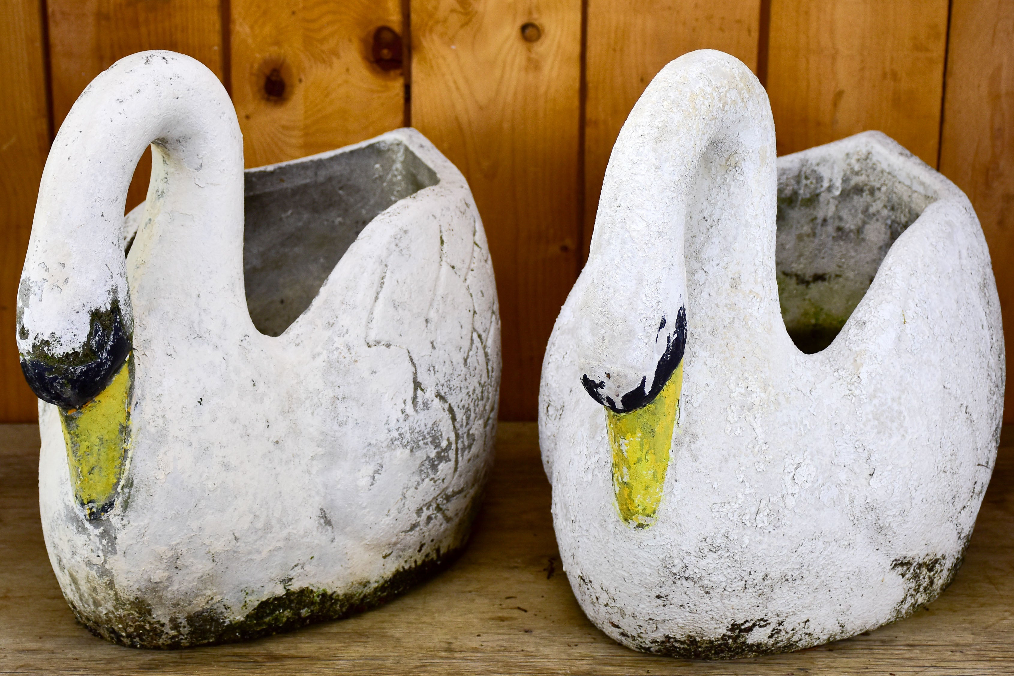 Two vintage French swan garden planters