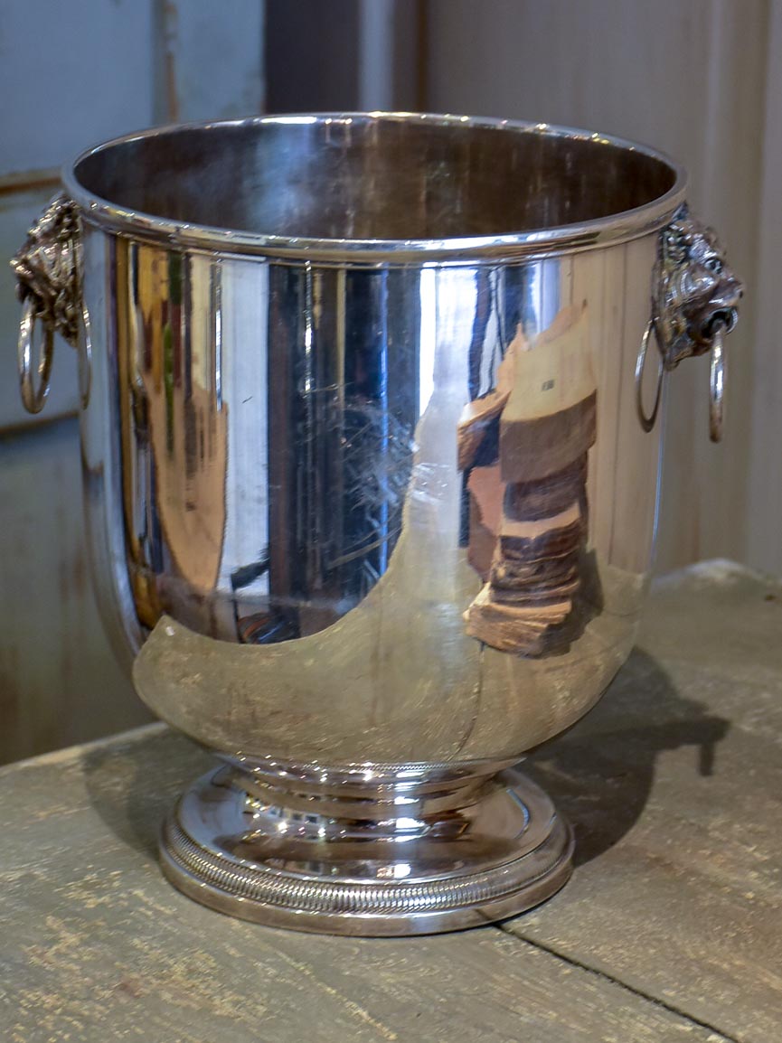 Antique French champagne bucket with lion's head handles