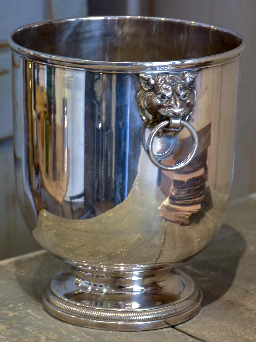 Antique French champagne bucket with lion's head handles