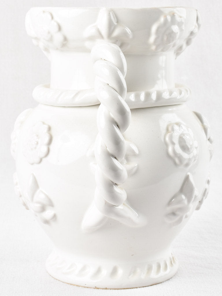 Vintage Émile Tessier Pitcher w/ fleur de Lys- white 9¾"