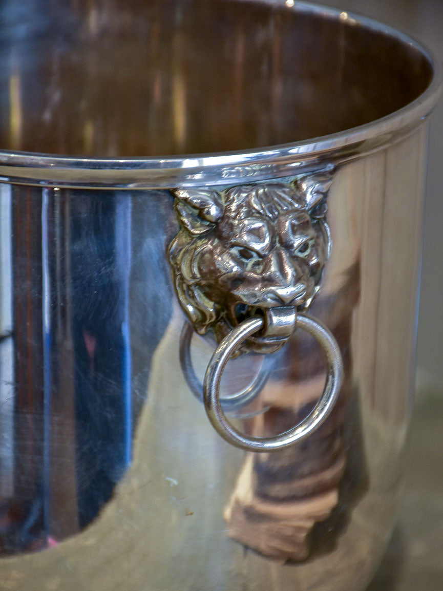 Antique French champagne bucket with lion's head handles
