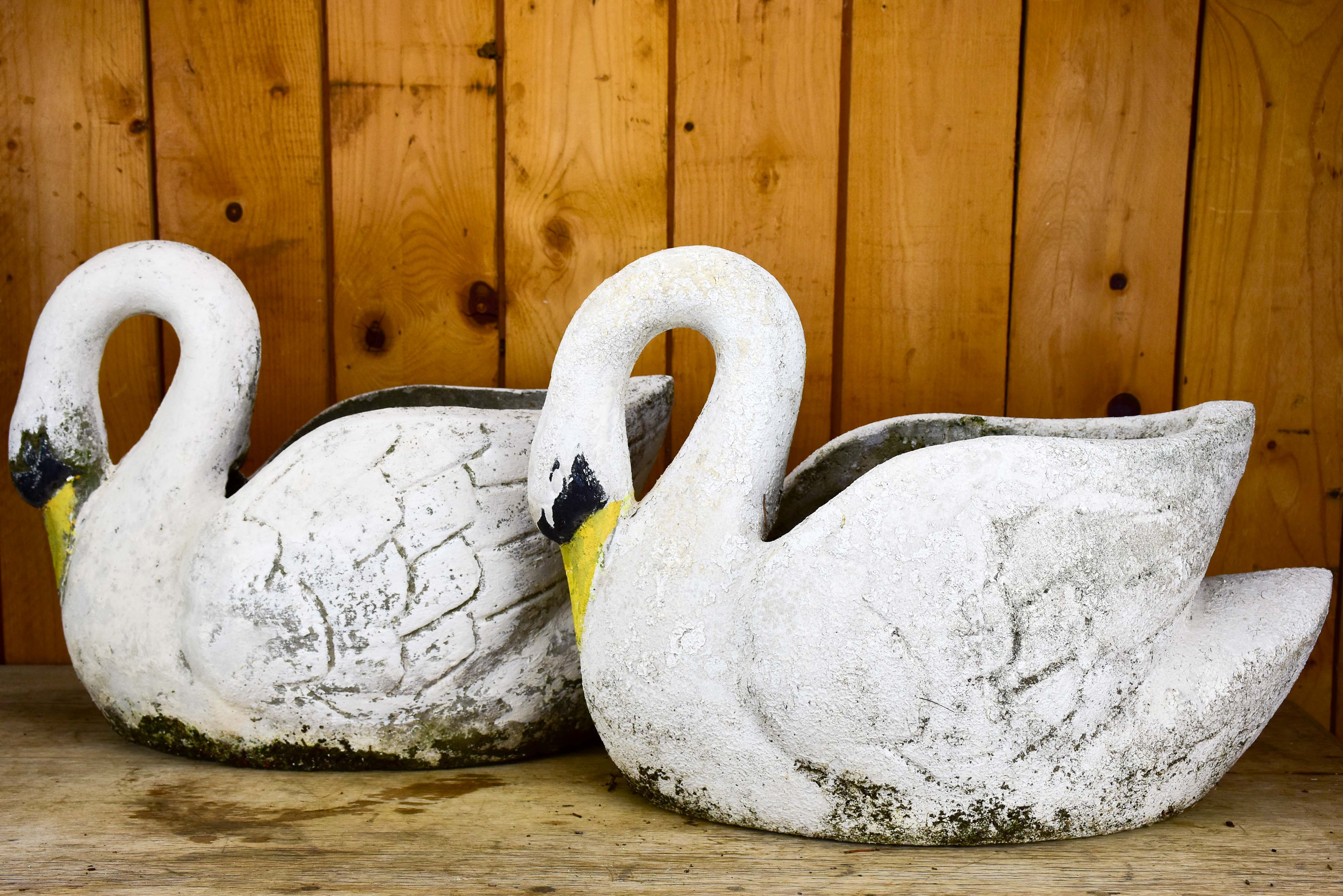 Two vintage French swan garden planters