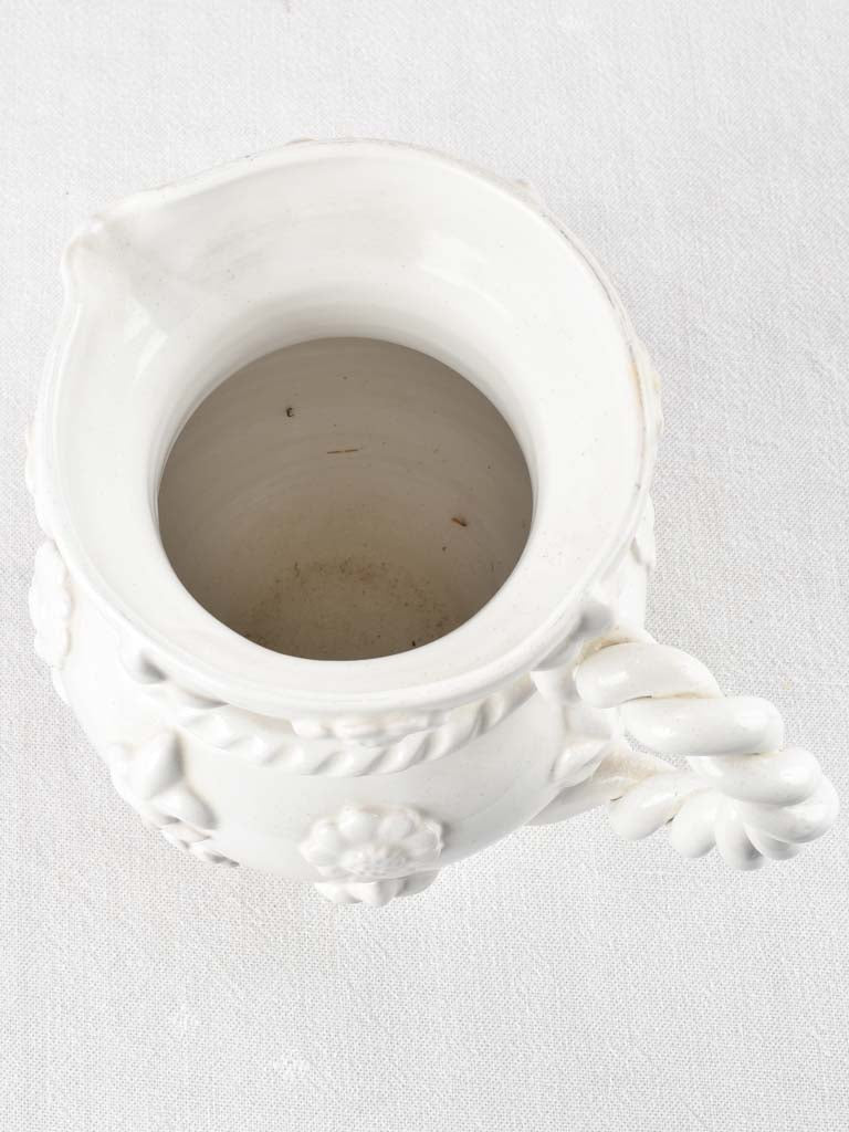 Vintage Émile Tessier Pitcher w/ fleur de Lys- white 9¾"