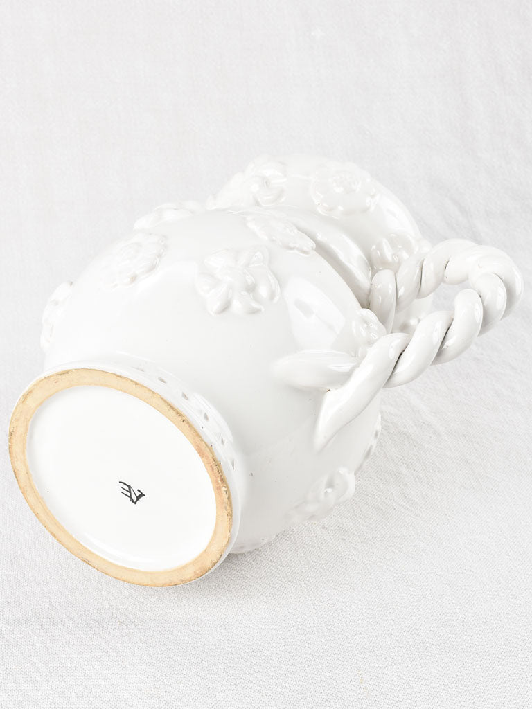 Vintage Émile Tessier Pitcher w/ fleur de Lys- white 9¾"