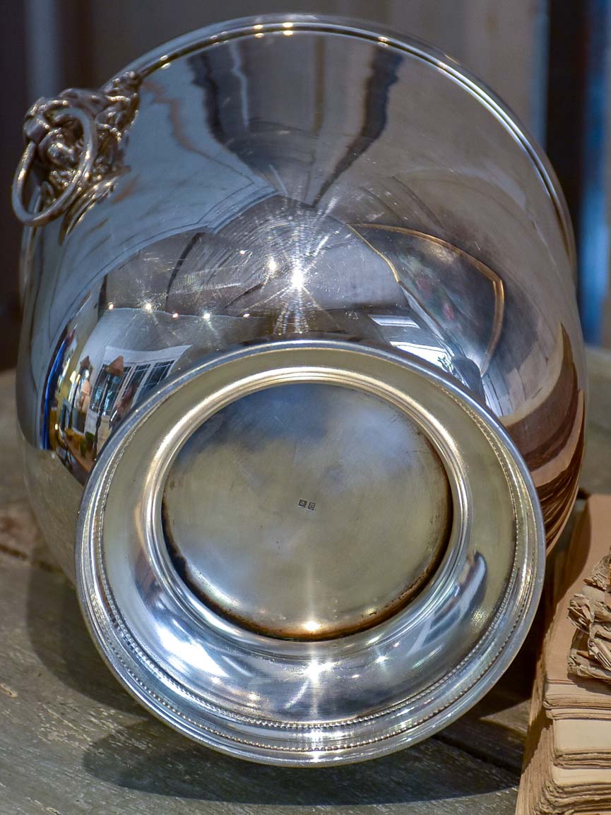 Antique French champagne bucket with lion's head handles