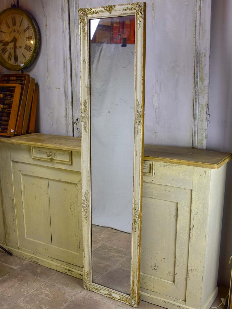 Long antique French mirror with beige / gold frame 70¾" x 16¼"