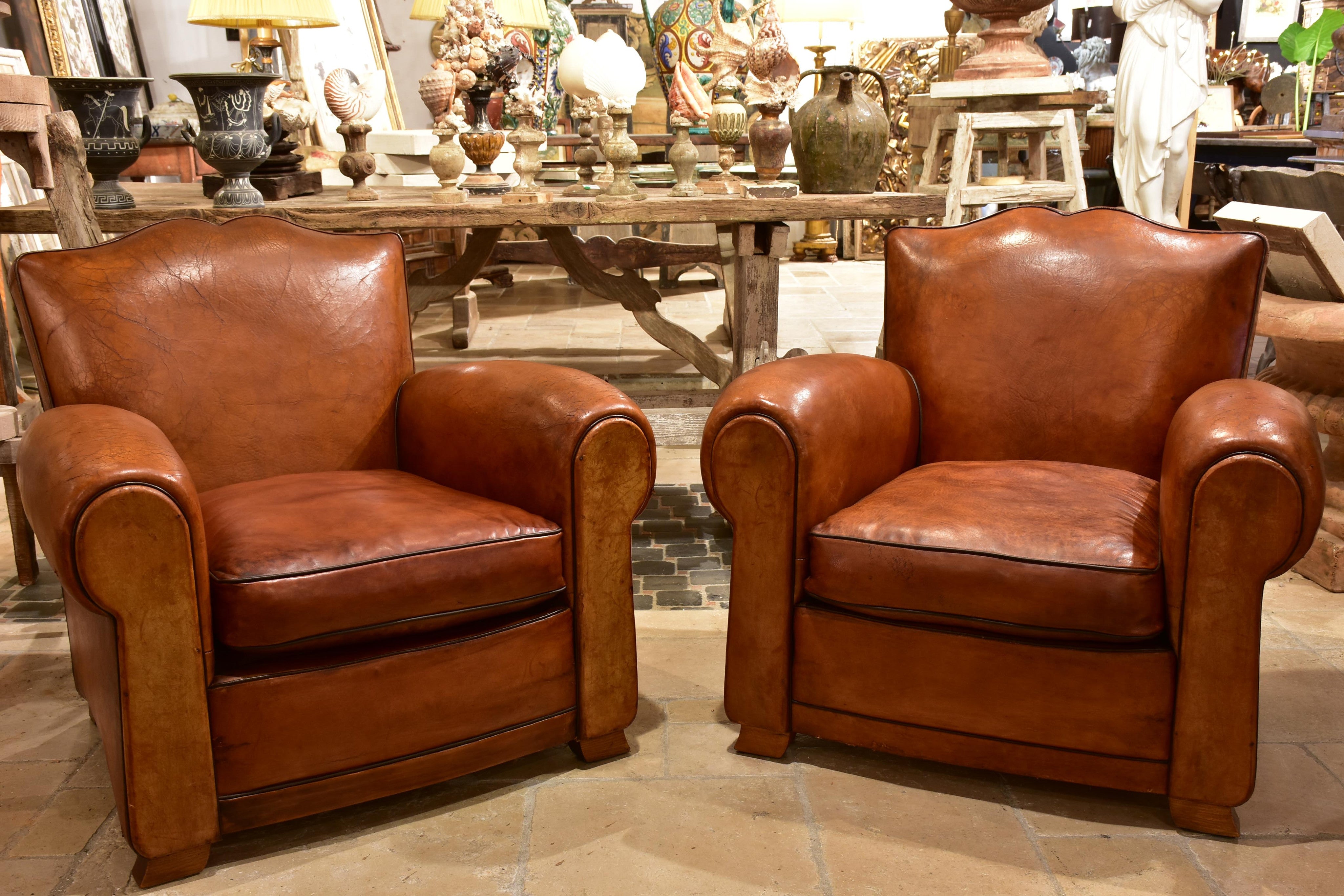Pair of French moustache back club chairs