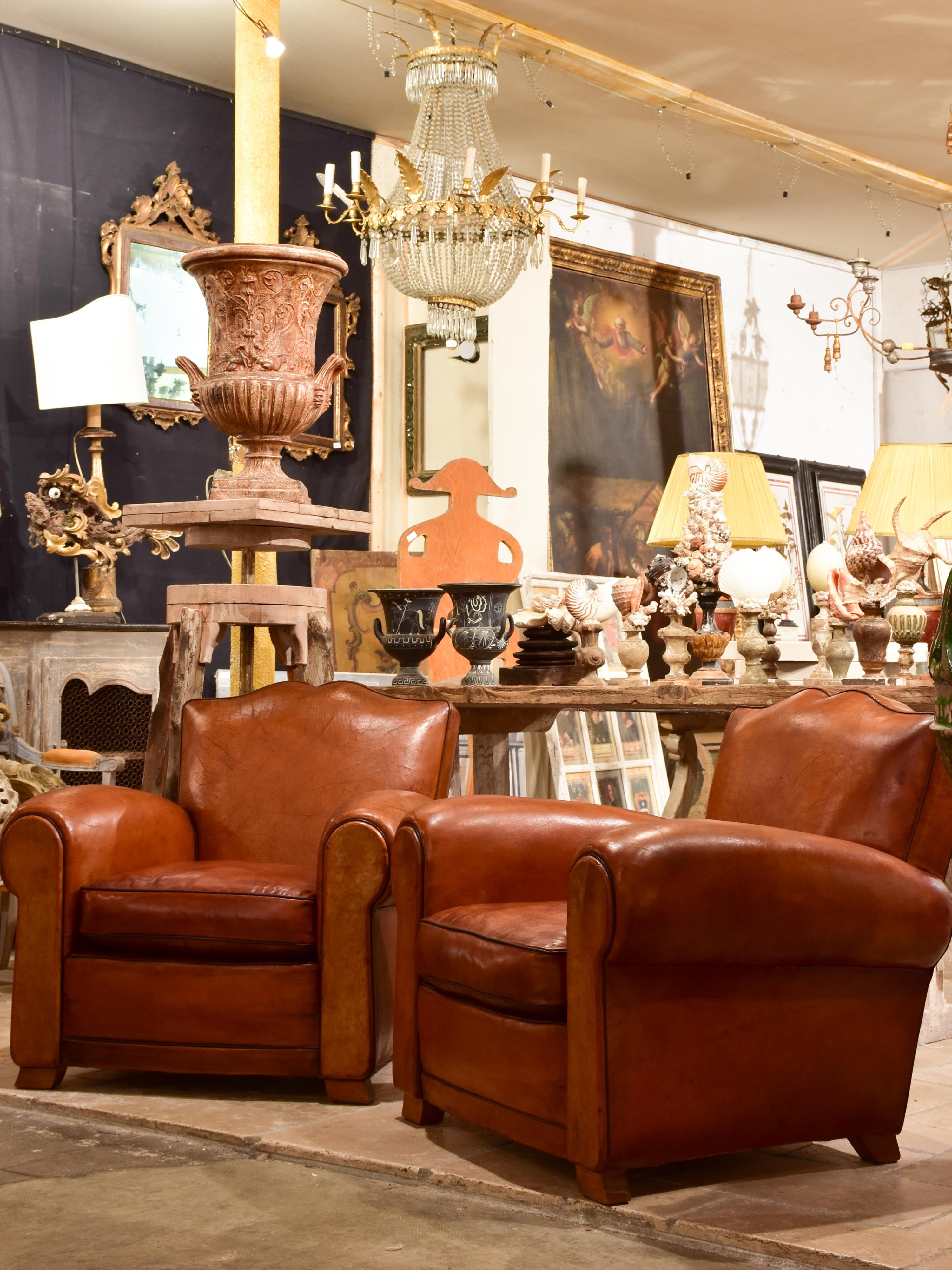 Pair of French moustache back club chairs