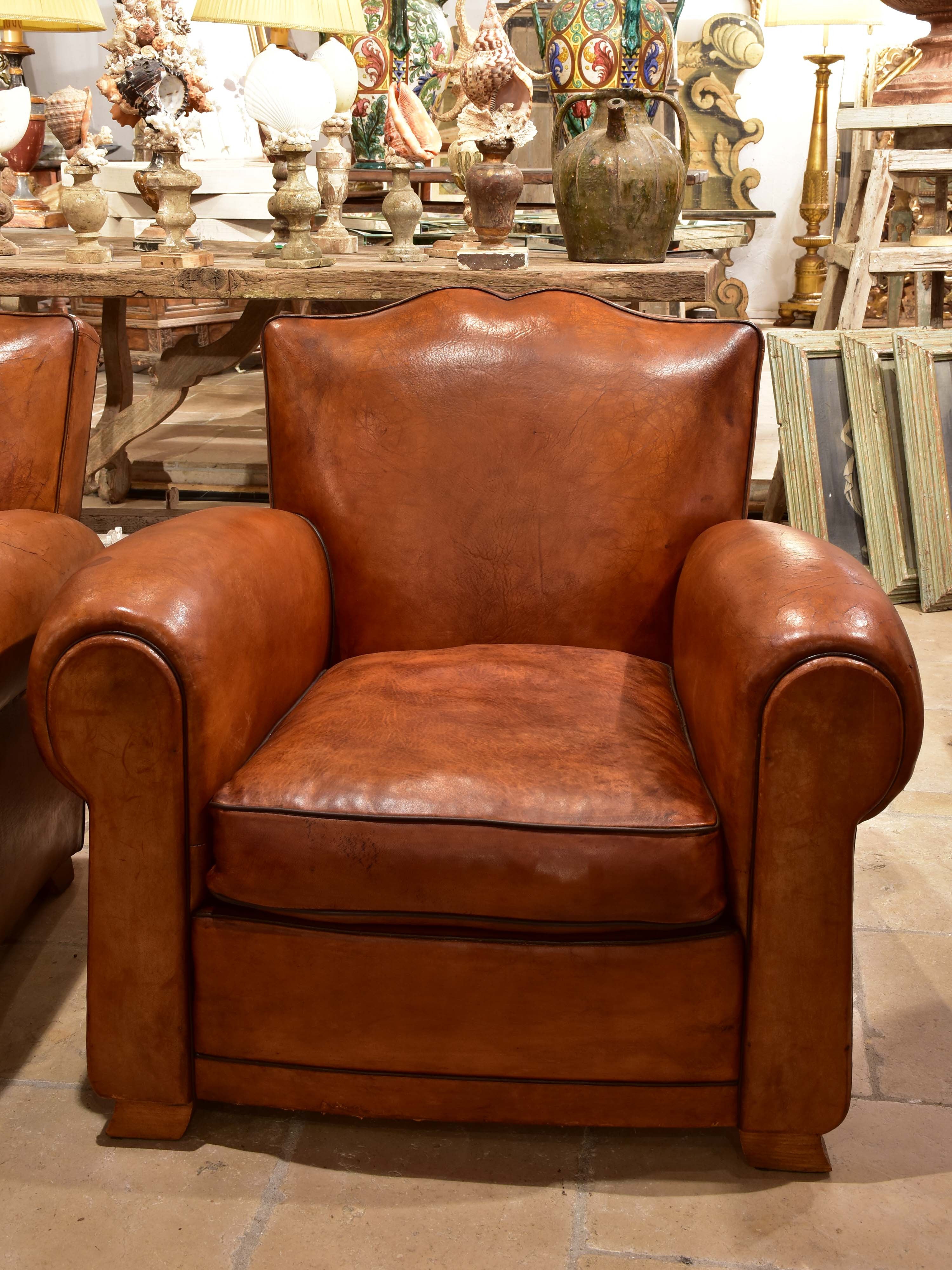 Pair of French moustache back club chairs