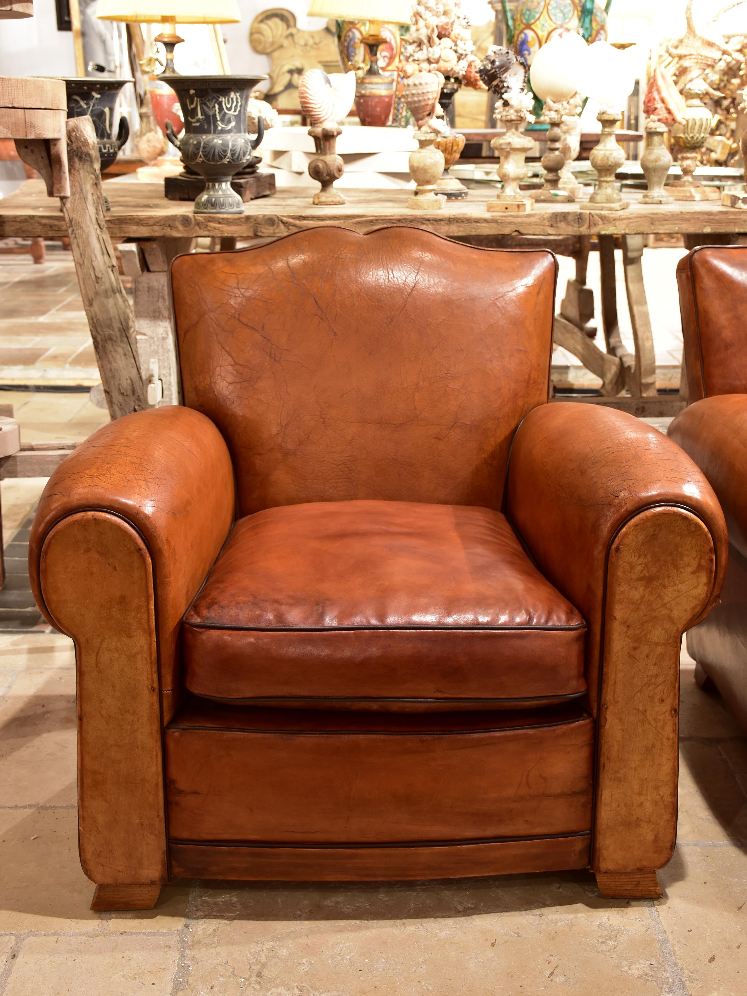 Pair of French moustache back club chairs