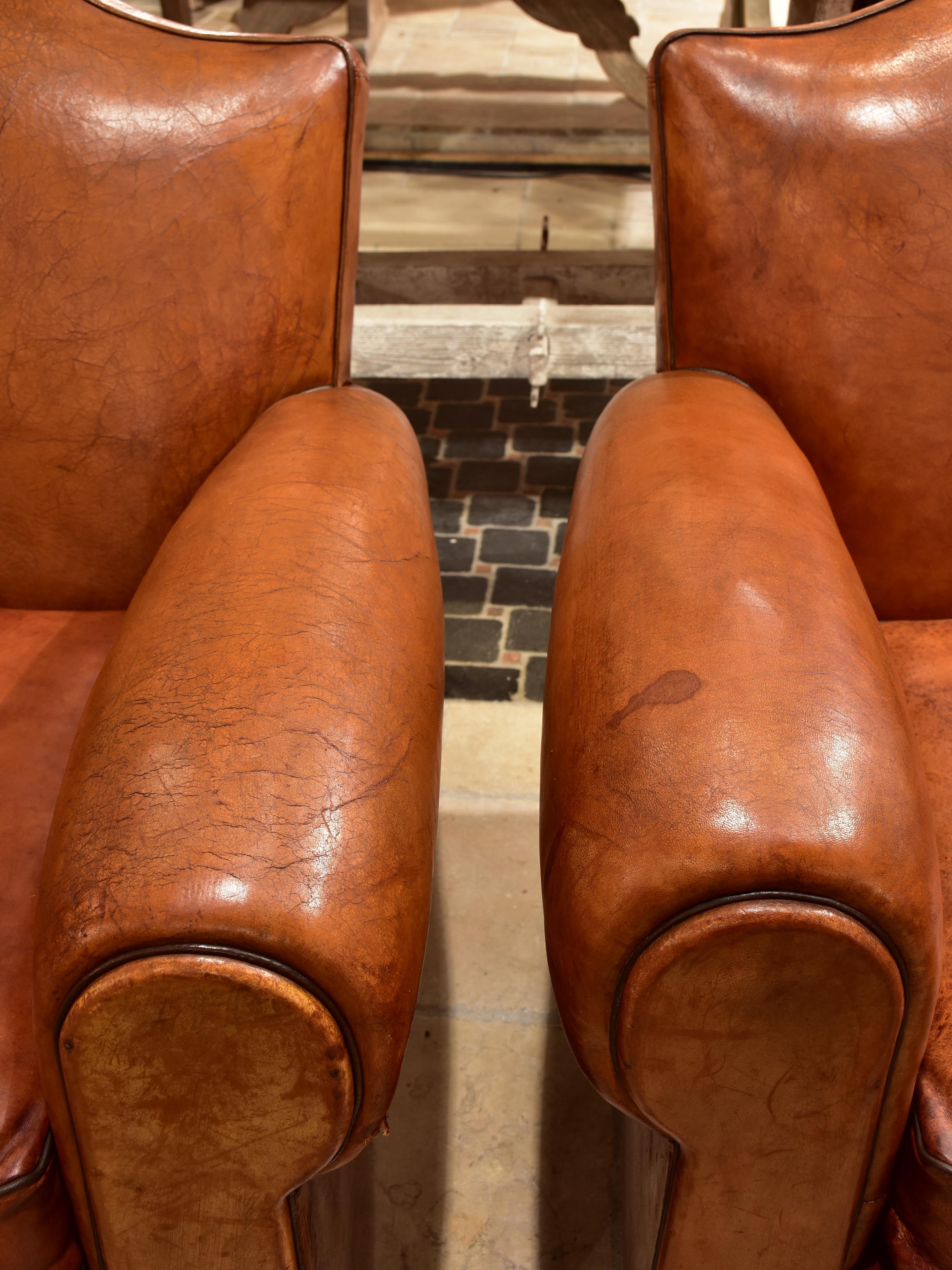 Pair of French moustache back club chairs