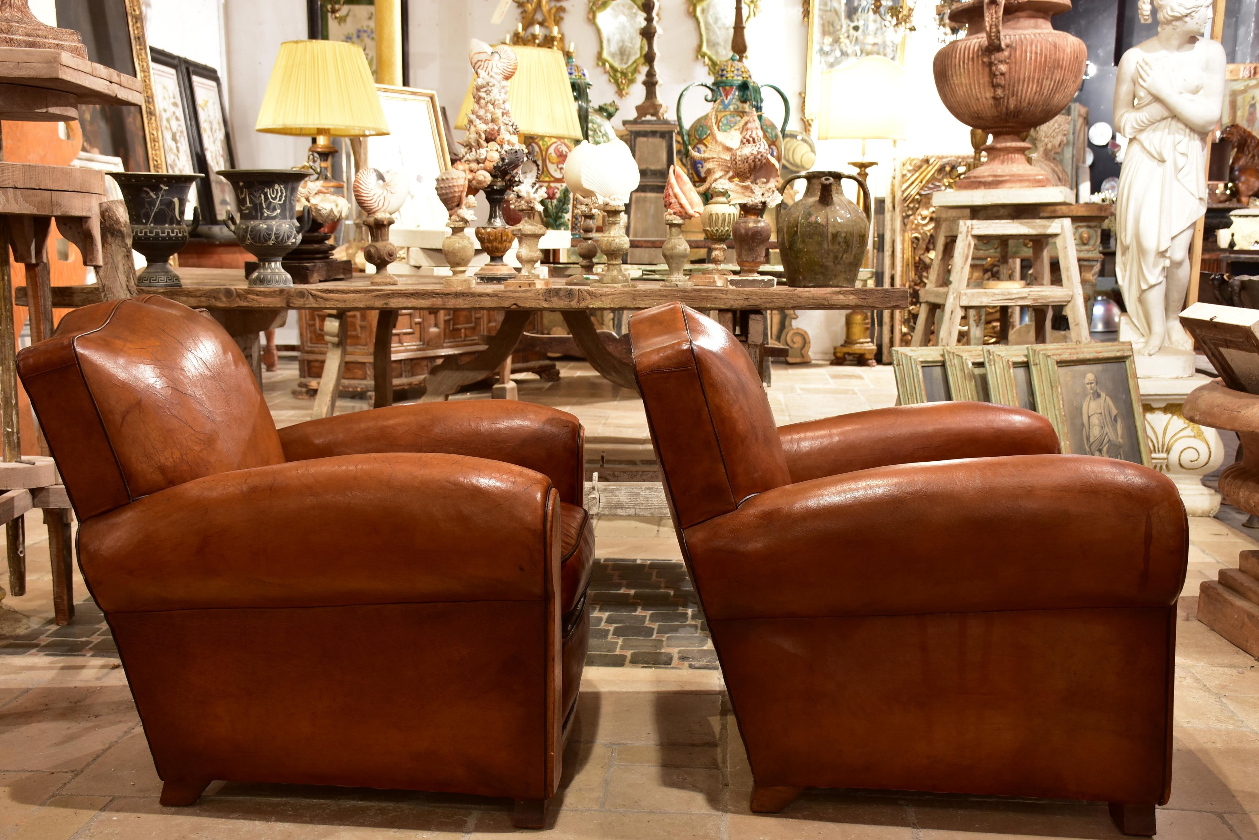 Pair of French moustache back club chairs