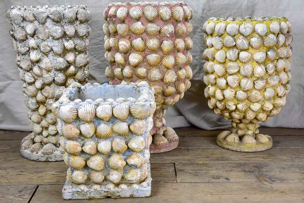 Collection of three mid century French garden planters with seashells