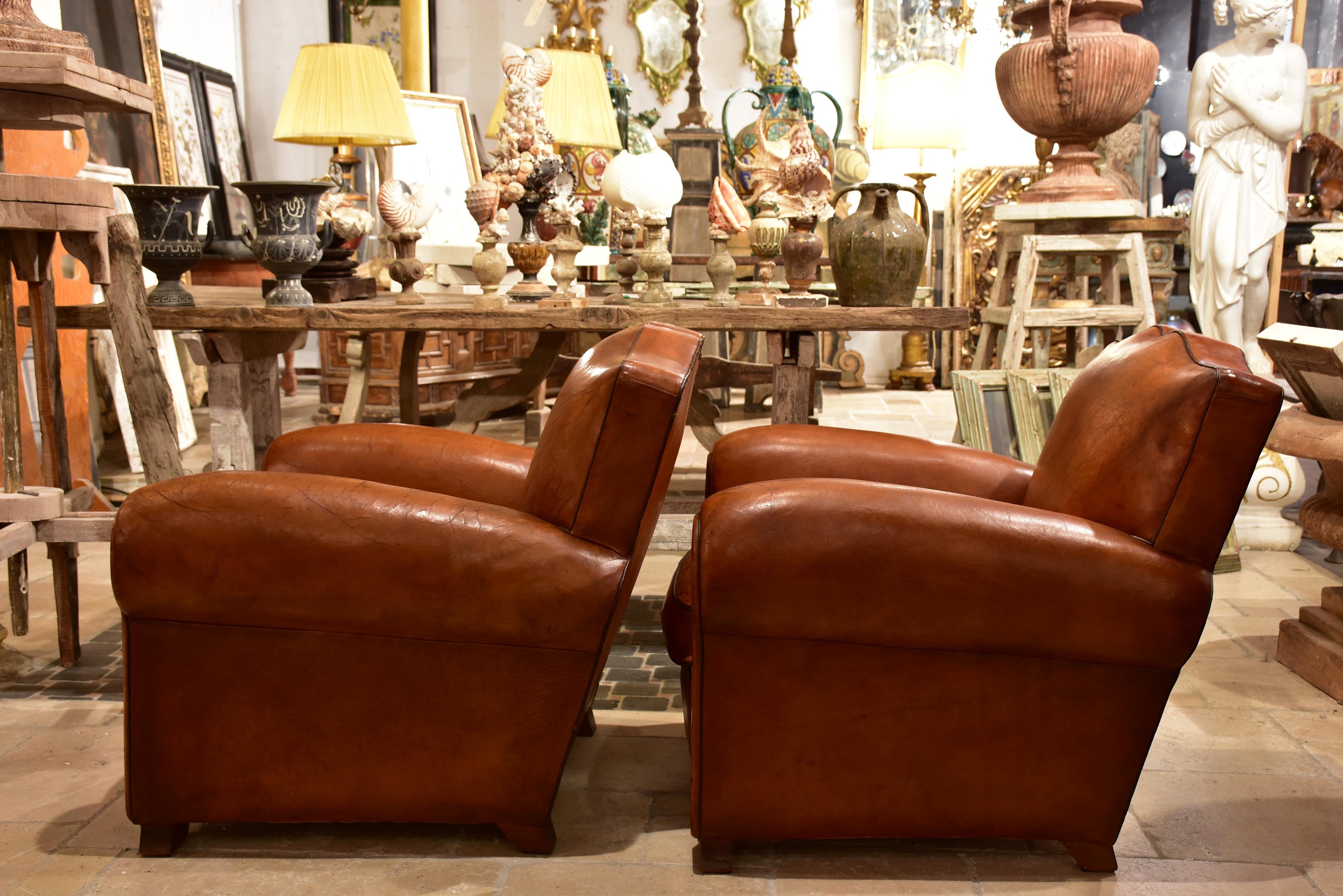 Pair of French moustache back club chairs