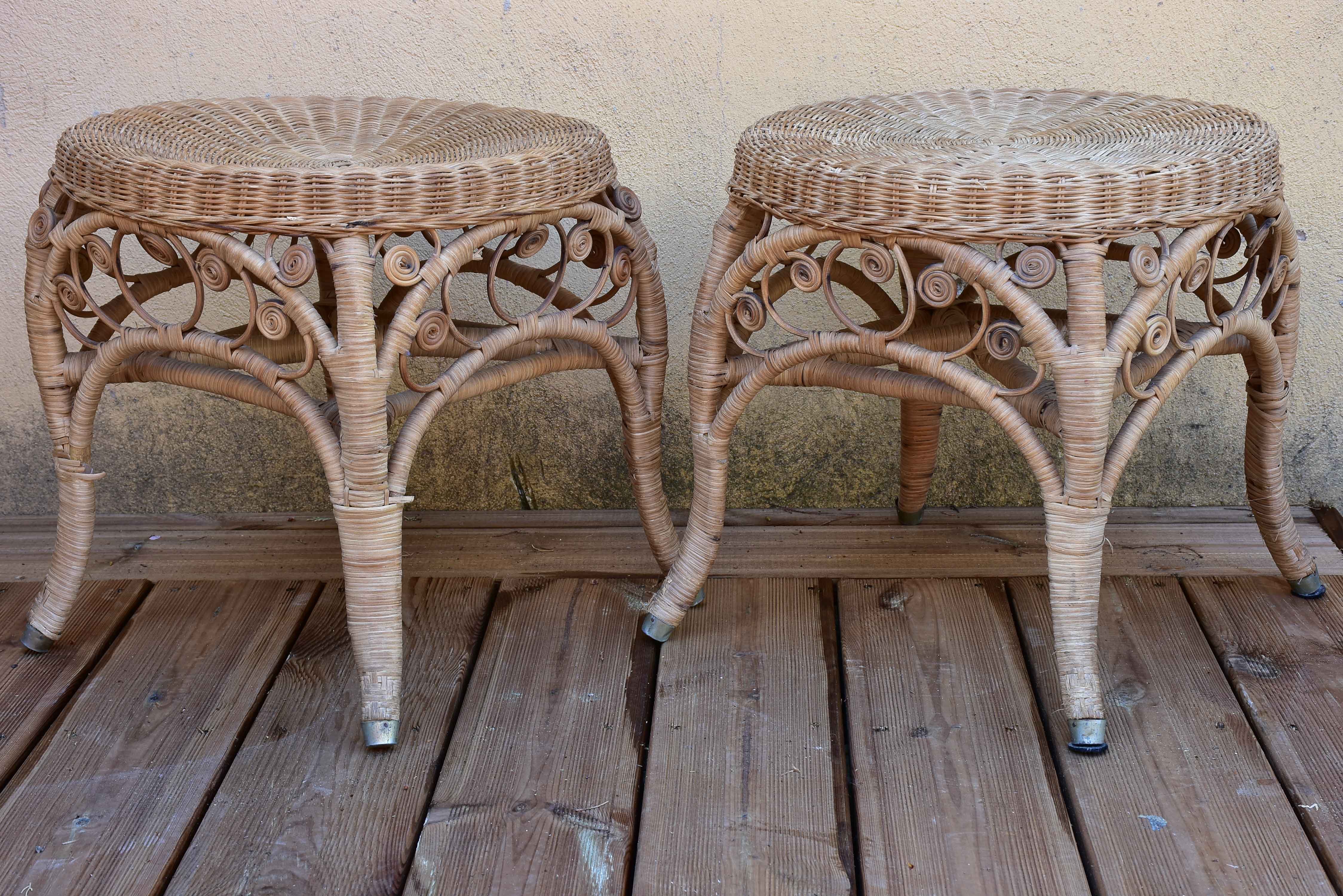 Pair of French vintage cane stools