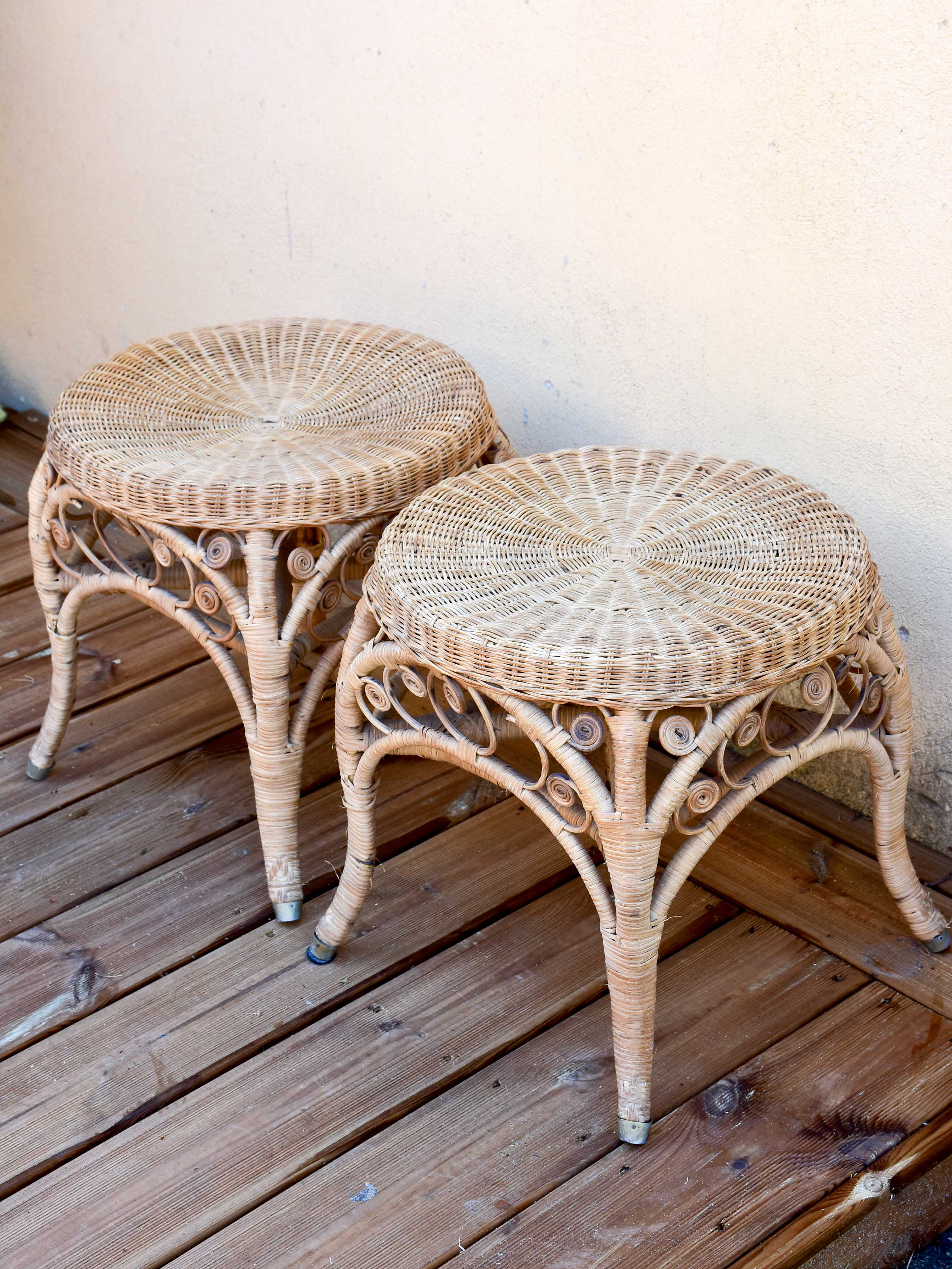 Pair of French vintage cane stools