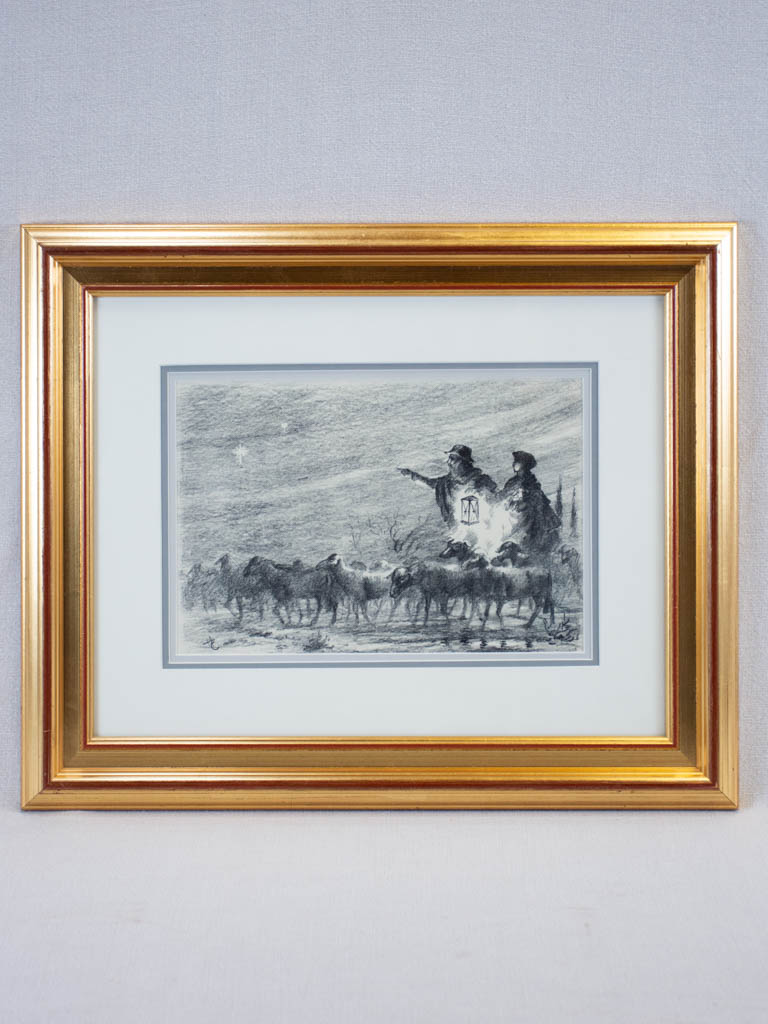 Antique Charcoal Shepherds Lantern Drawing