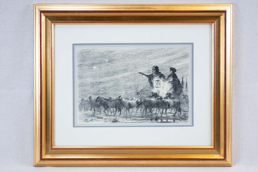 Vintage Signed HC Charcoal Artwork