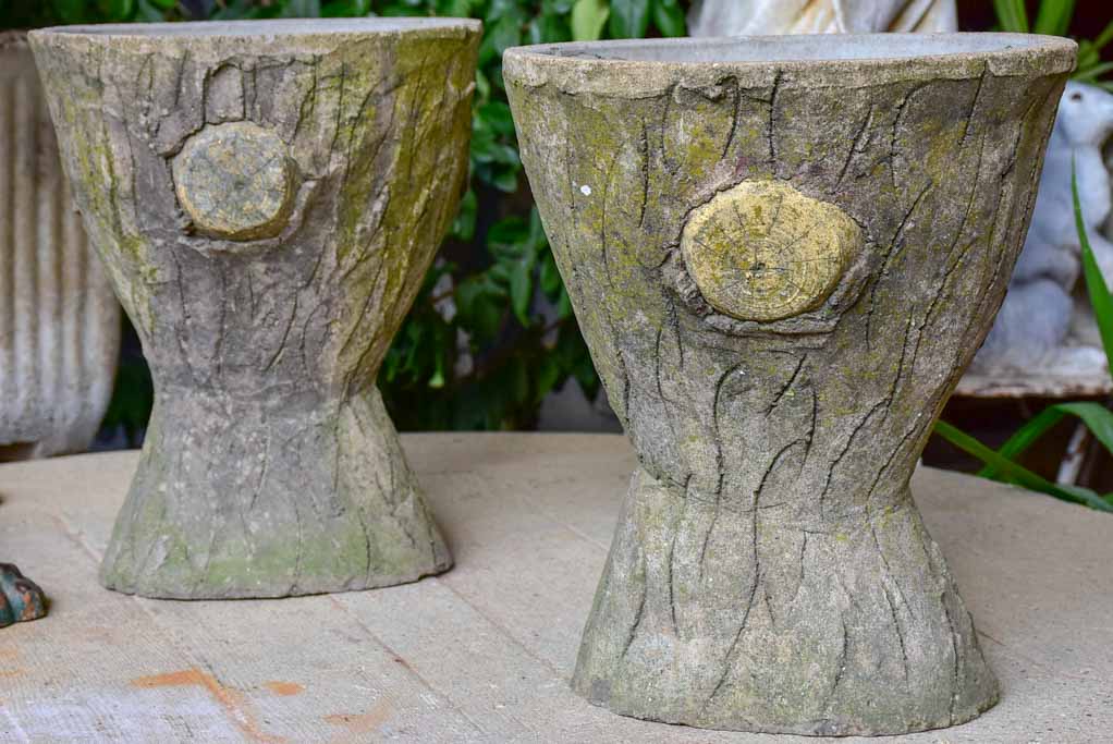 Pair of hourglass faux bois garden planters