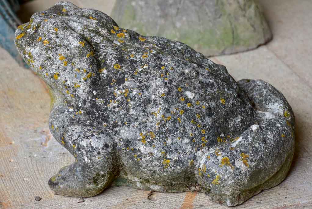 A mid-century concrete garden frog - nicely weathered