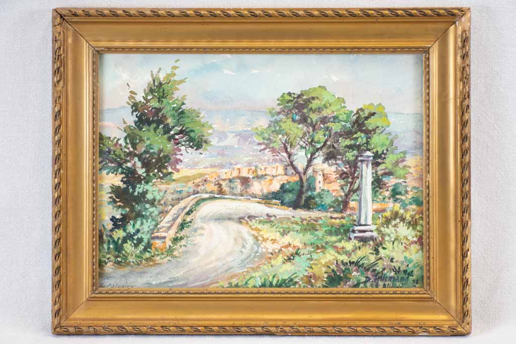 Landscape watercolor & gouache by D. Allemand (1906- ?) 14½" x 18"