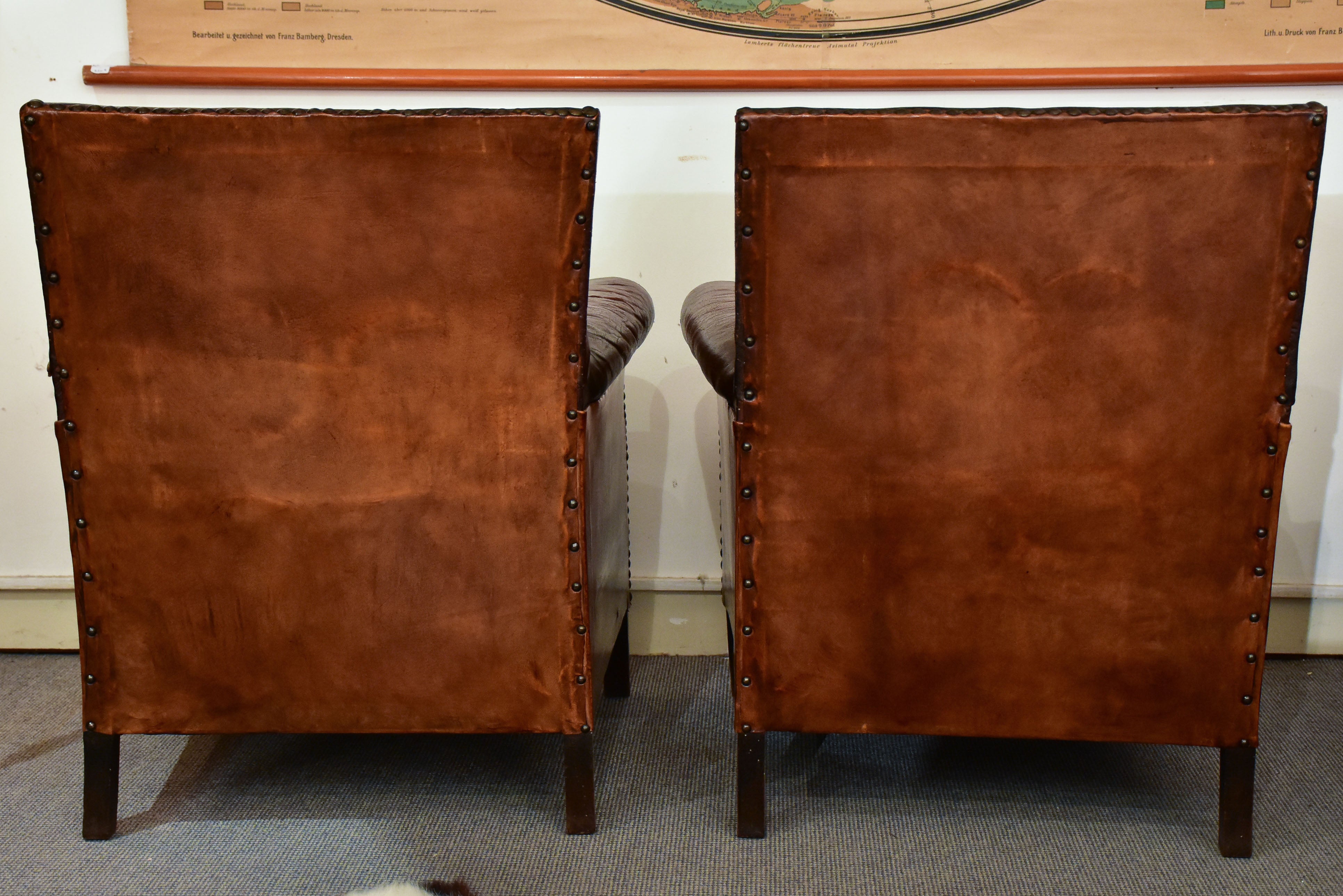 Pair of square-back French club chairs