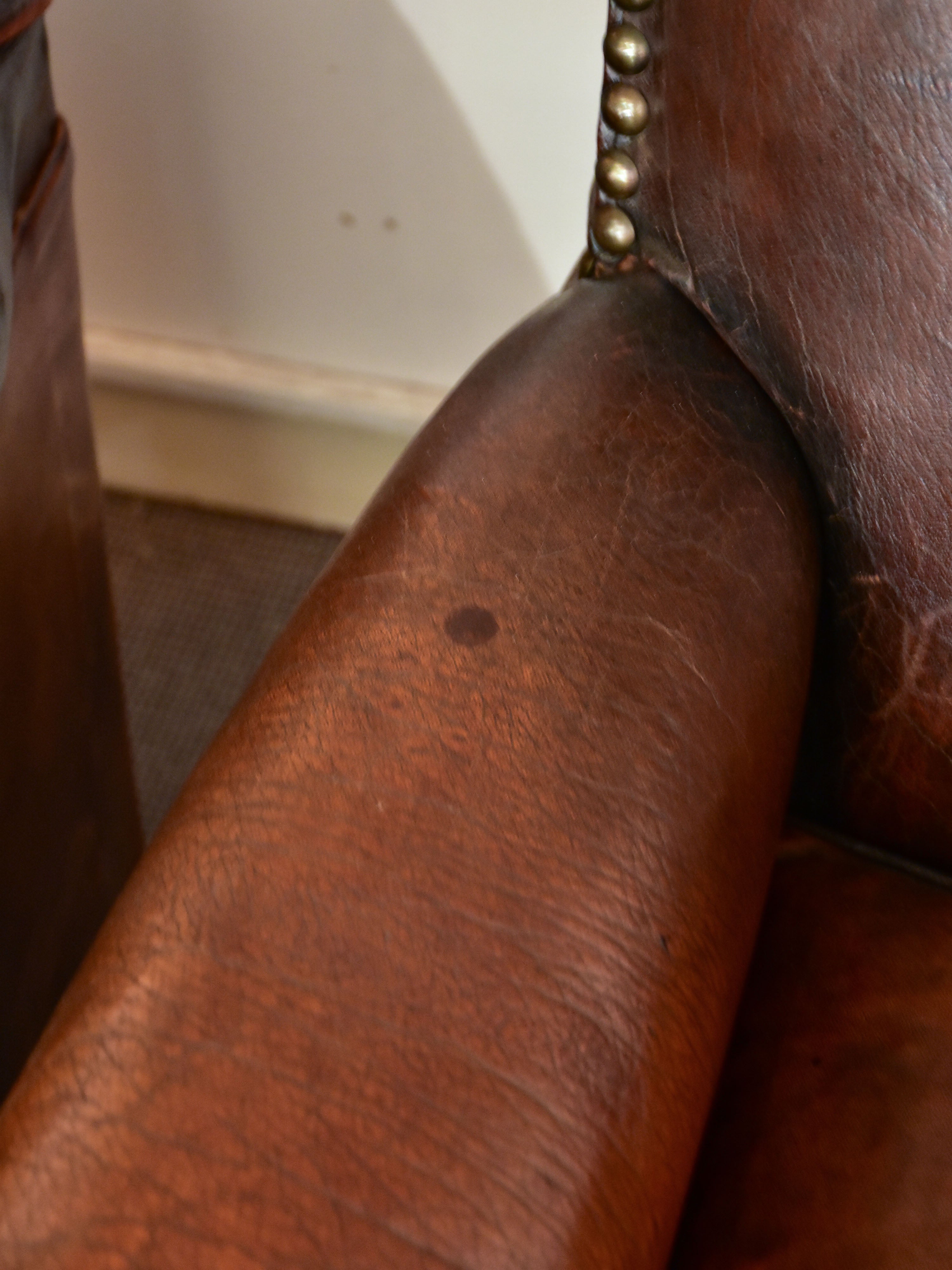 Pair of square-back French club chairs