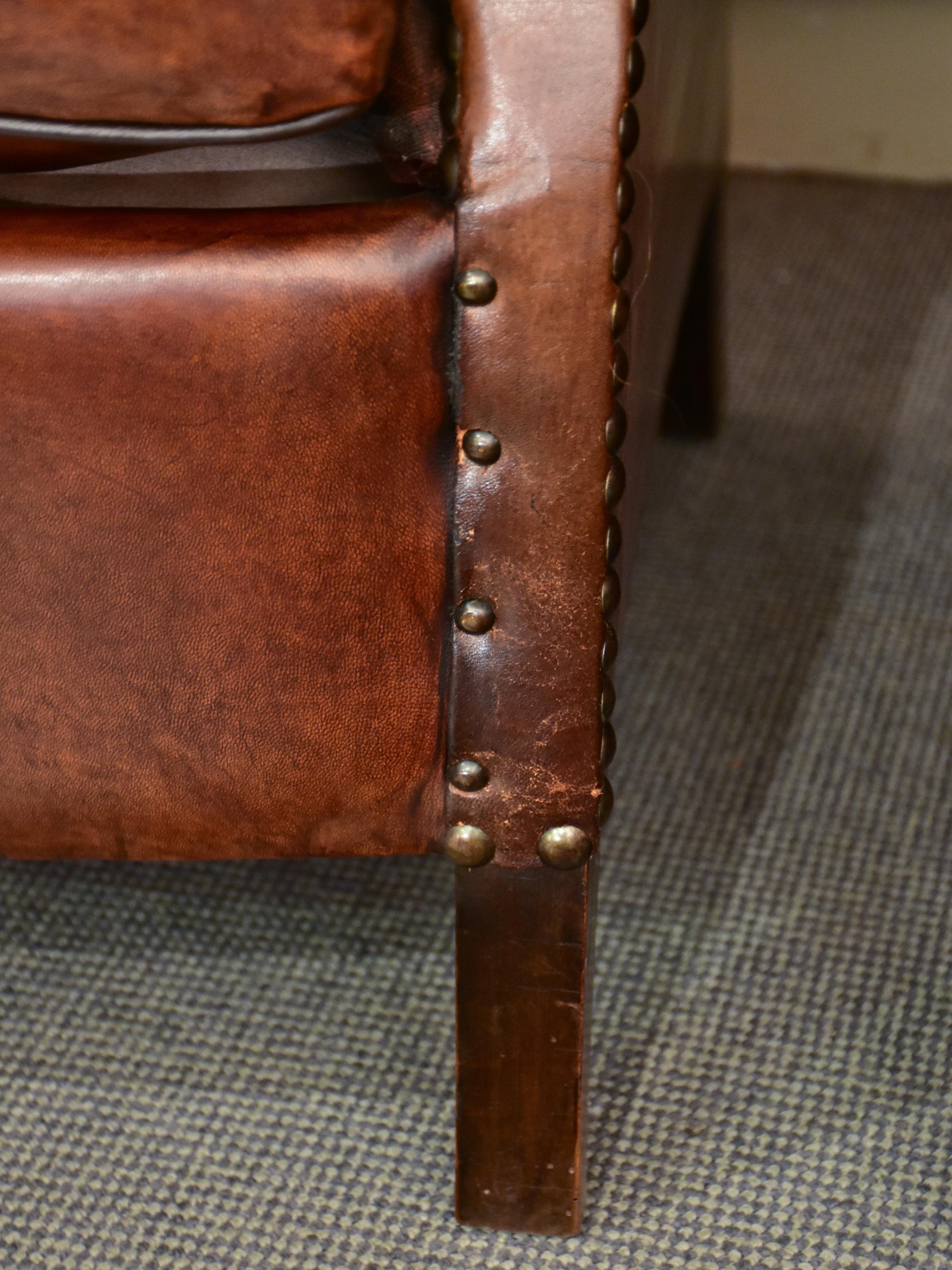 Pair of square-back French club chairs