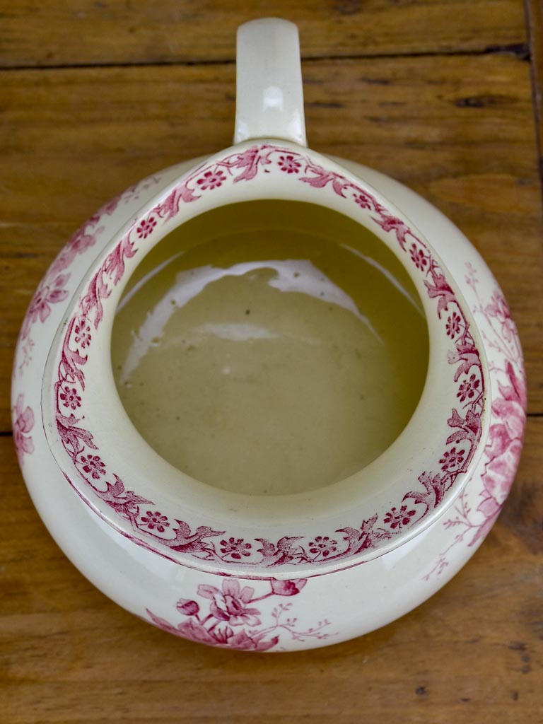 Antique French Sarreguemines pitcher - pink flowers