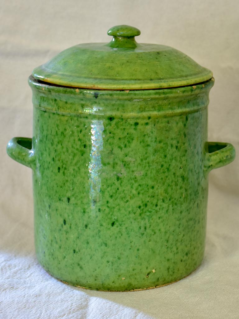 RESERVED 19th Century green glazed preserving pot with handles from Dieulefit 6¾"
