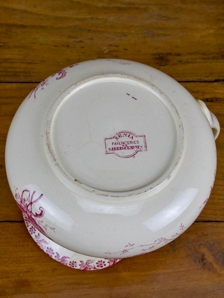 Antique French Sarreguemines pitcher - pink flowers
