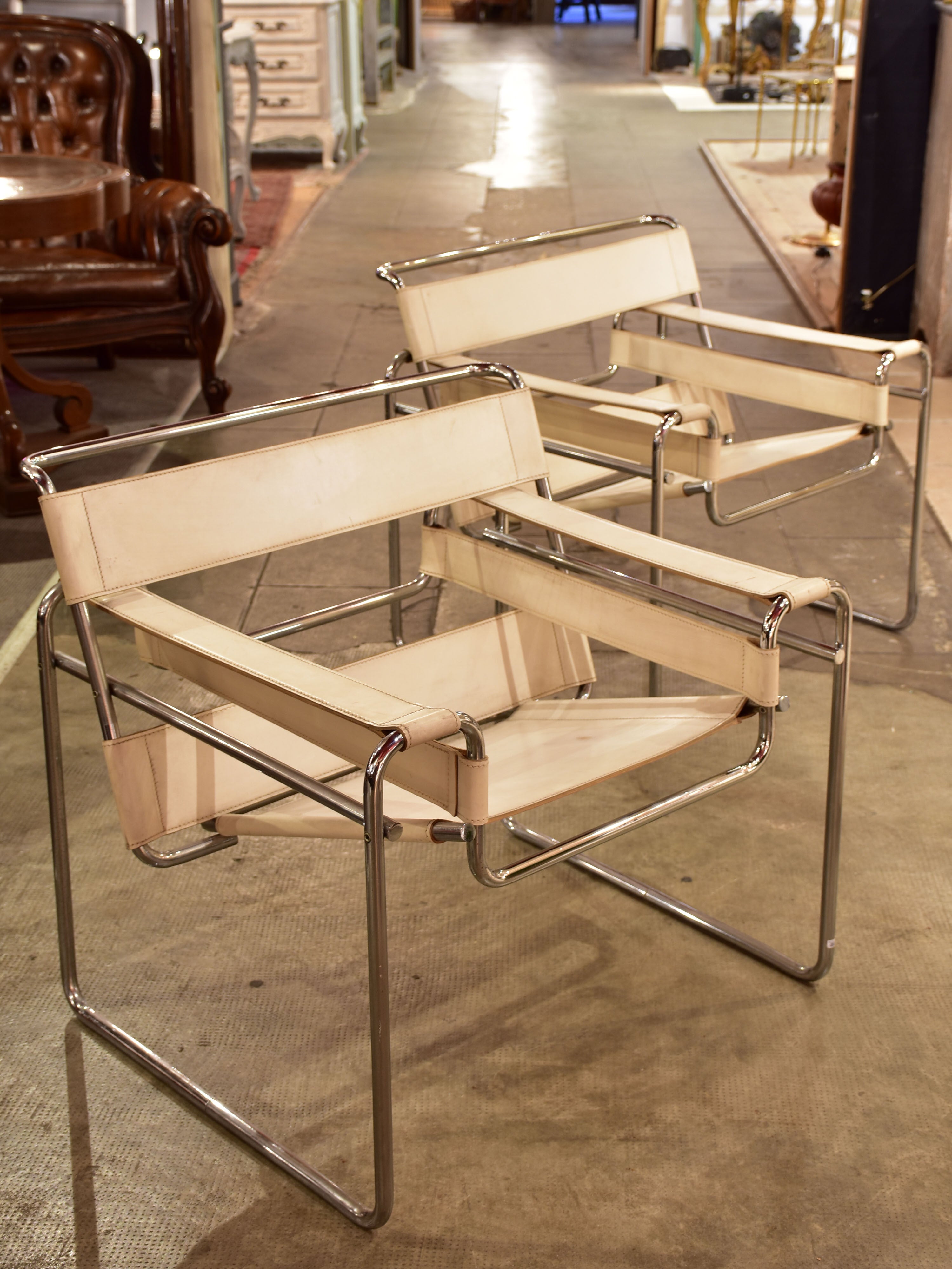 Pair of original white Marcel Breuer Wassily armchairs