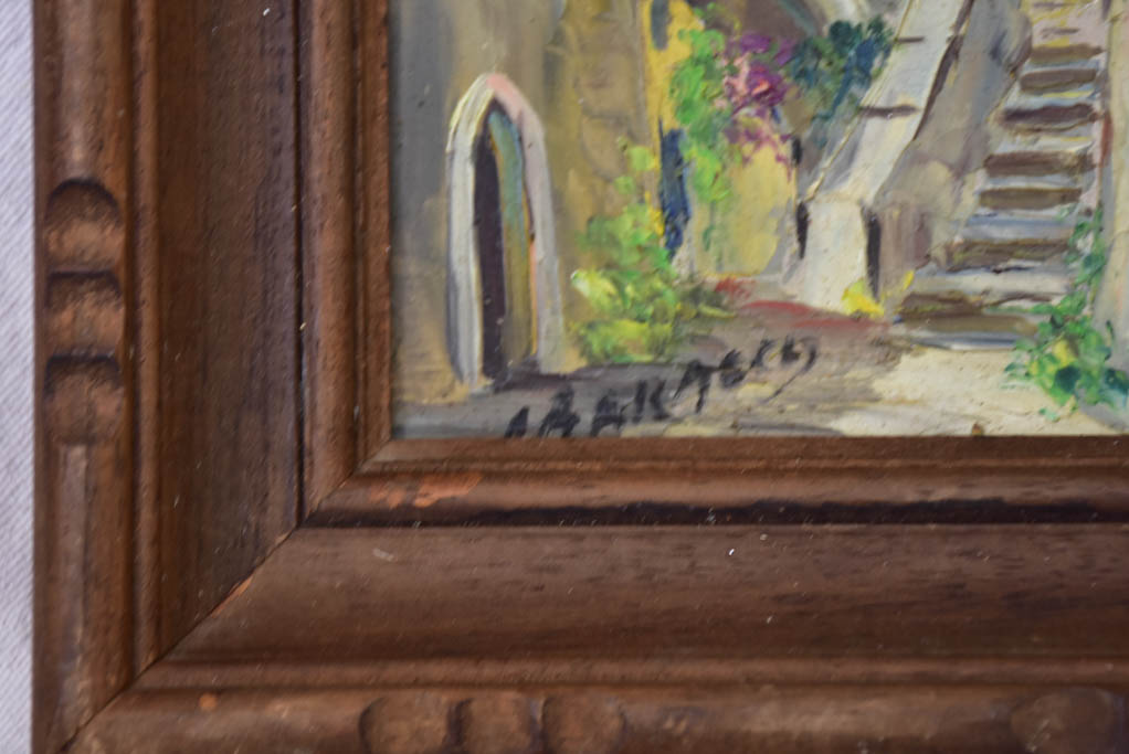 Small vintage French painting of a Provencal village 8¾" x 10¼"