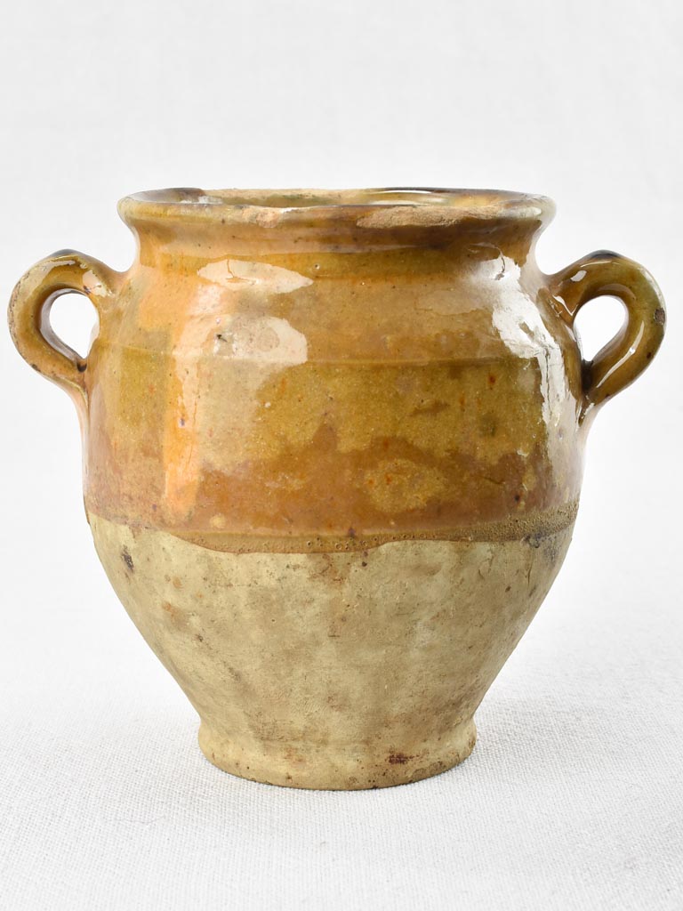 Small antique French confit pot with yellow ocher glaze 6¾"