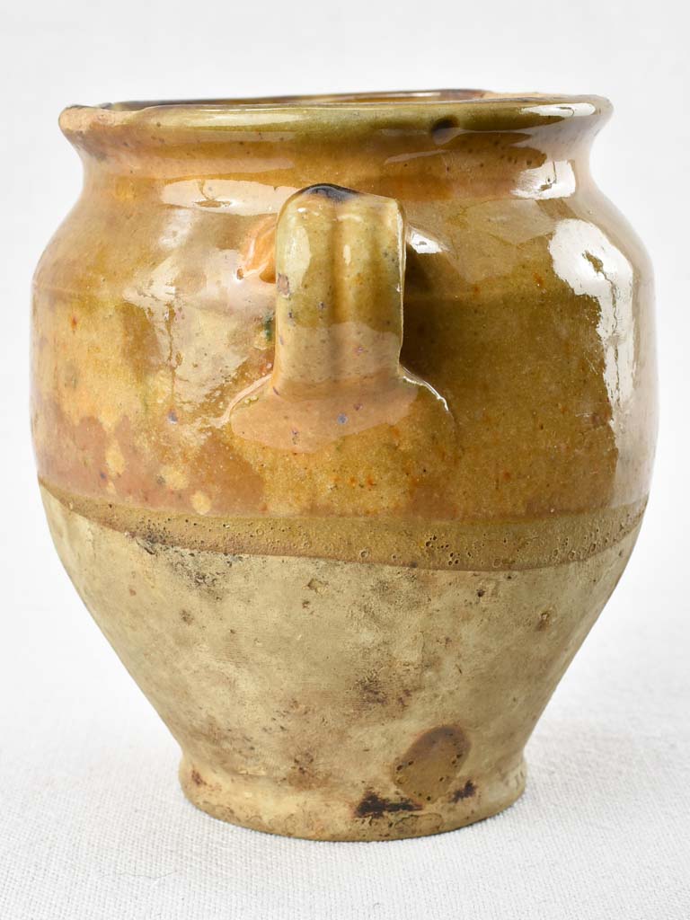 Small antique French confit pot with yellow ocher glaze 6¾"