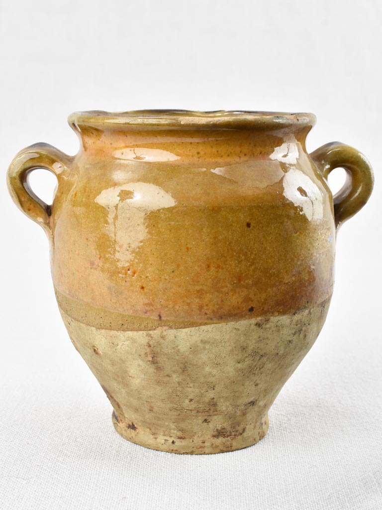 Small antique French confit pot with yellow ocher glaze 6¾"