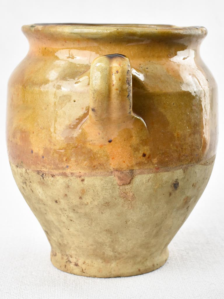 Small antique French confit pot with yellow ocher glaze 6¾"