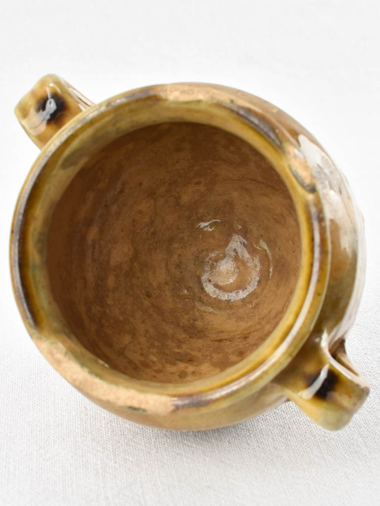 Small antique French confit pot with yellow ocher glaze 6¾"