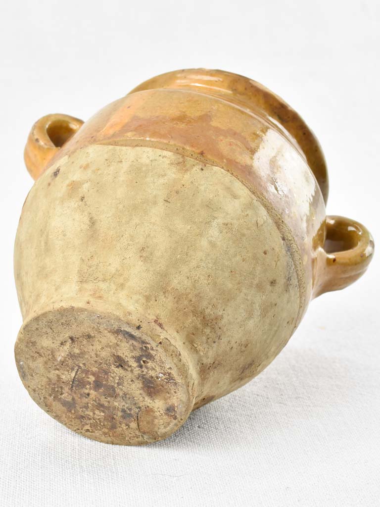 Small antique French confit pot with yellow ocher glaze 6¾"