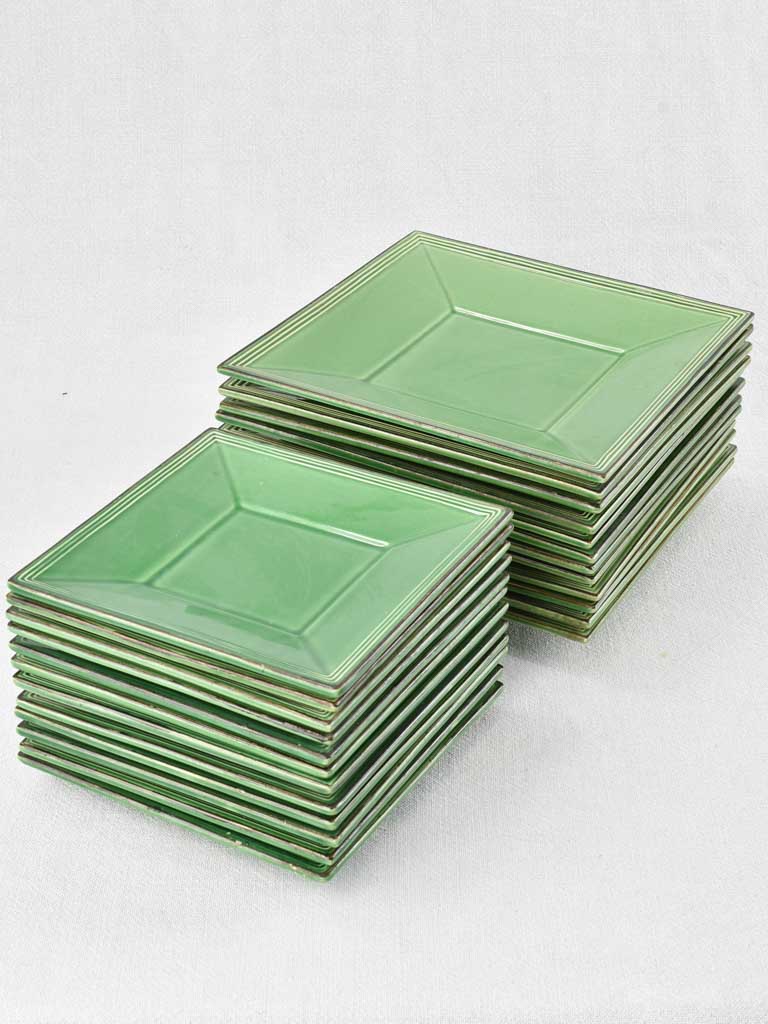 Set of of 24 square plates with green glaze 7½" & 9¾"