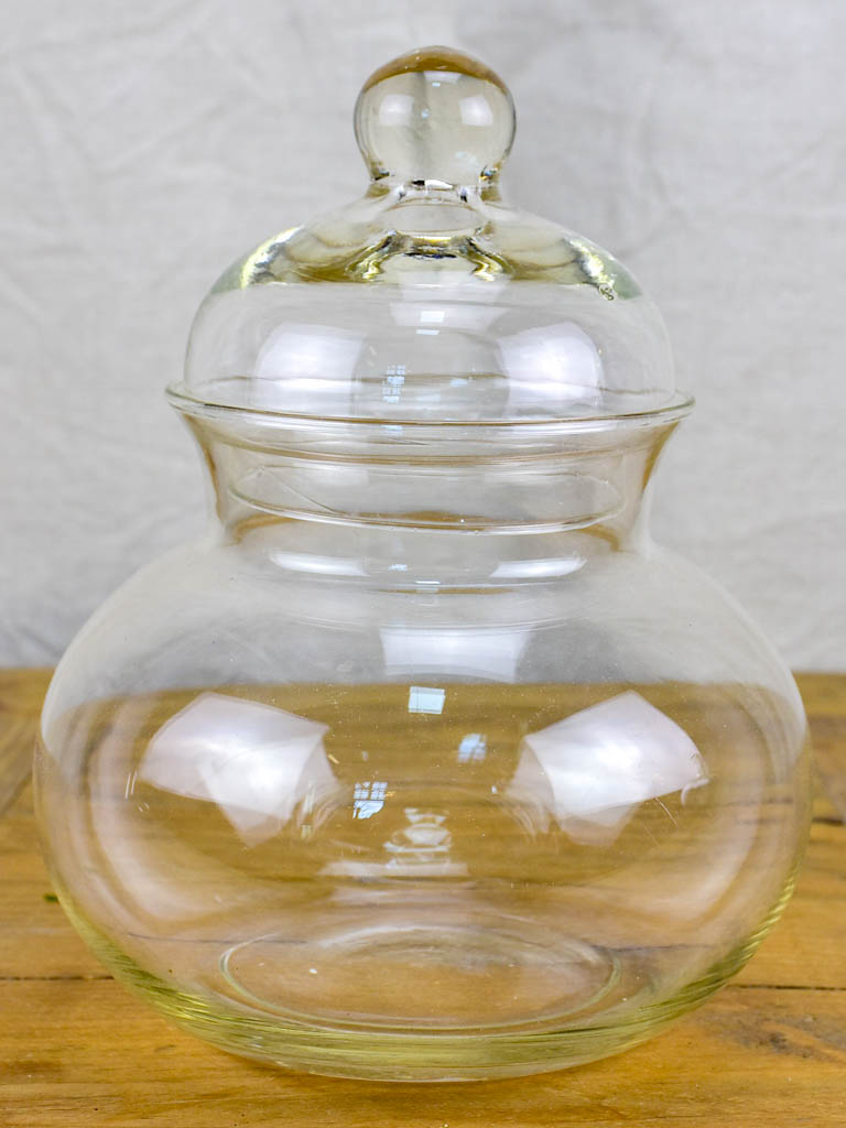 Antique French hand blown glass lolly jar with lid