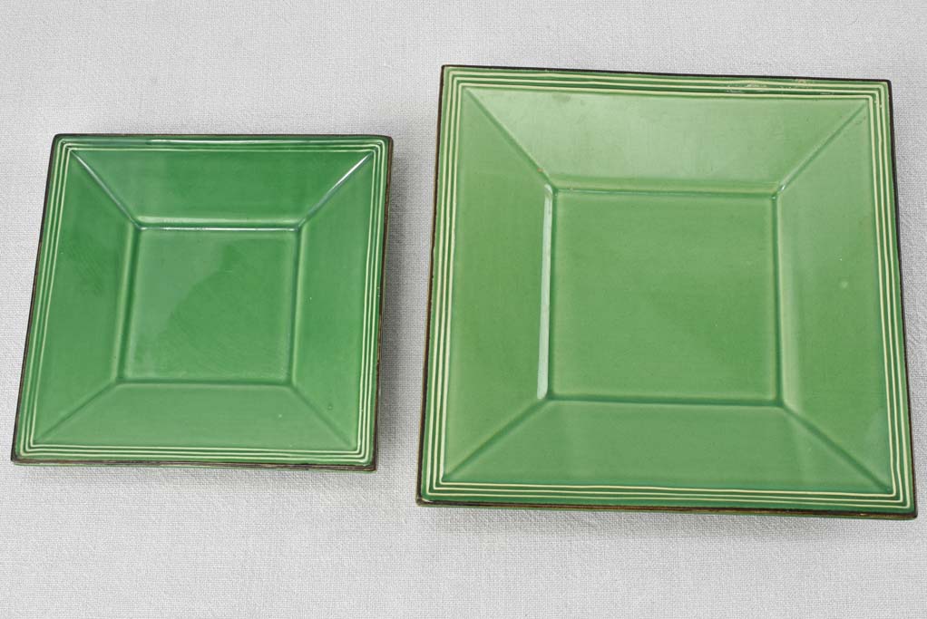 Set of of 24 square plates with green glaze 7½" & 9¾"