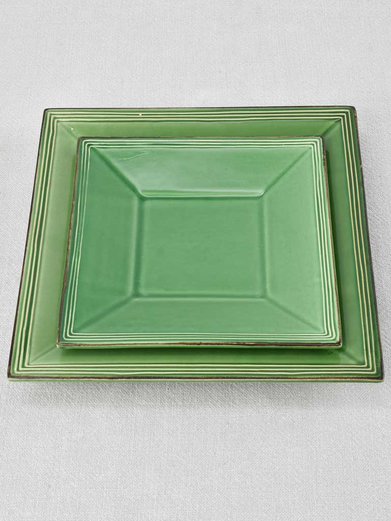 Set of of 24 square plates with green glaze 7½" & 9¾"