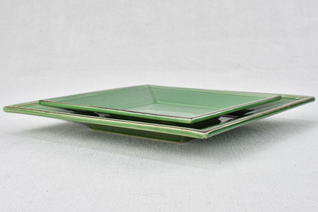 Set of of 24 square plates with green glaze 7½" & 9¾"