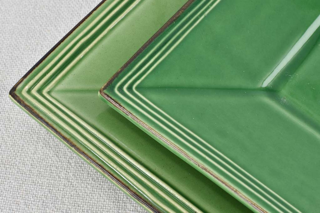 Set of of 24 square plates with green glaze 7½" & 9¾"