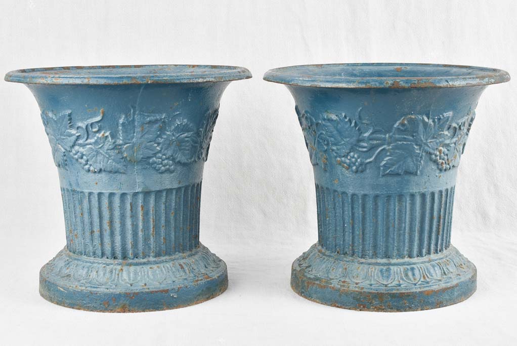 Pair of 19th century cast iron planters w/ blue paint finish 12¼"