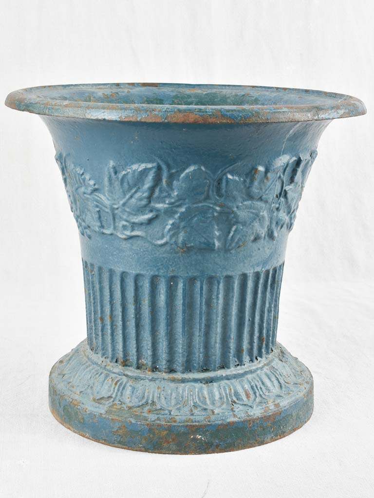 Pair of 19th century cast iron planters w/ blue paint finish 12¼"