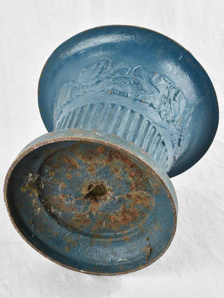 Pair of 19th century cast iron planters w/ blue paint finish 12¼"