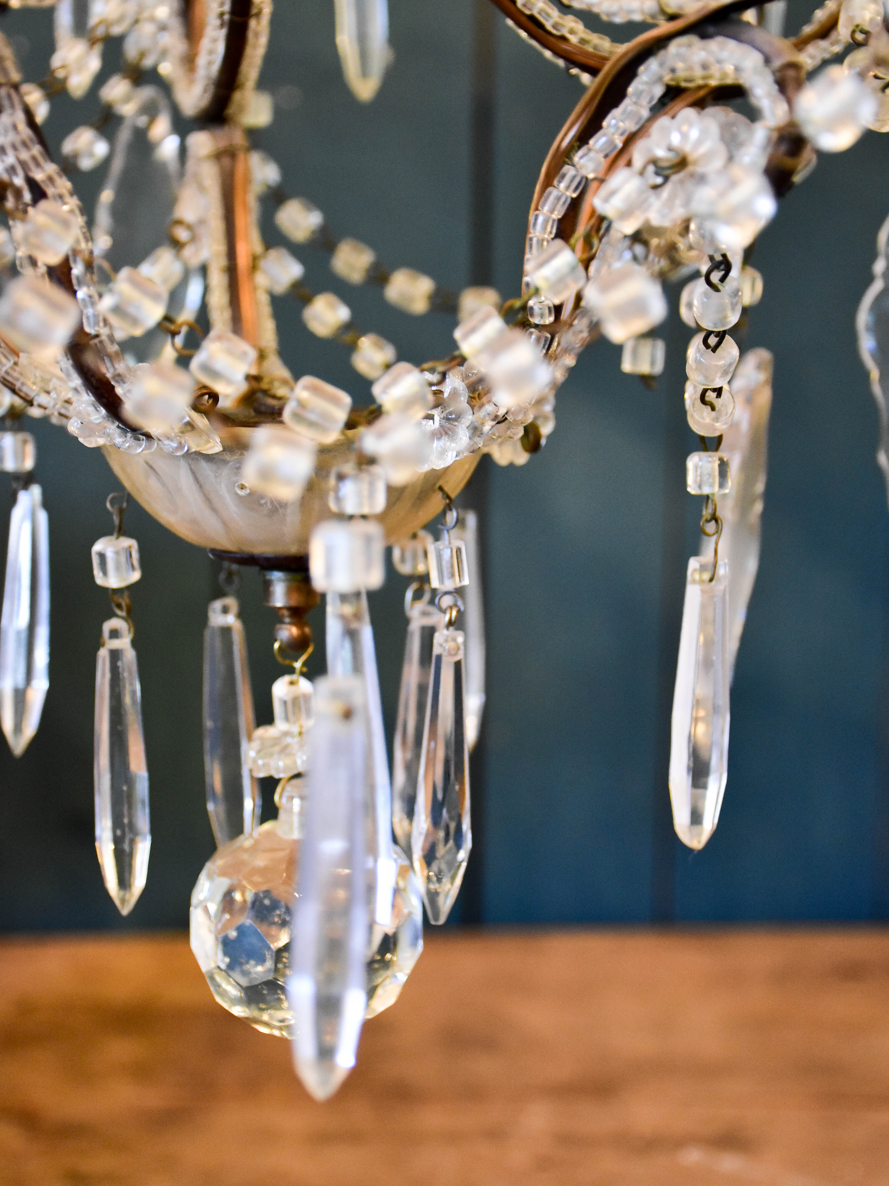 False pair of mid century Italian chandeliers